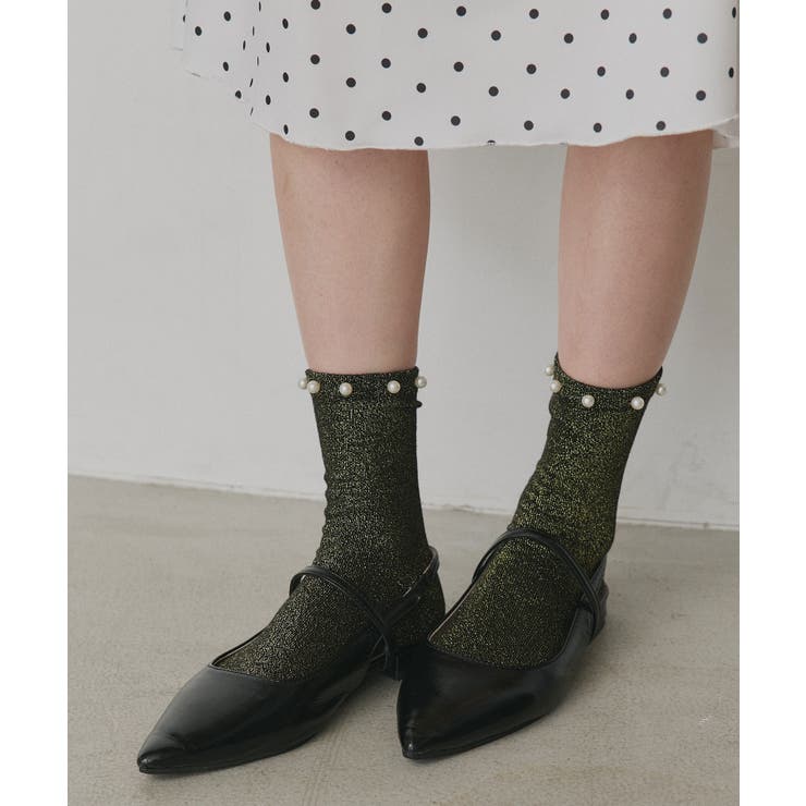 ゴールド | 【2026SS新作】パールラメクルーソックス | ad thie