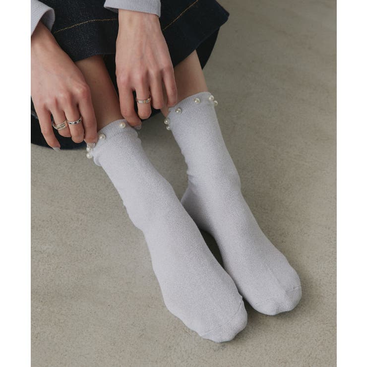 オフホワイト | 【2026SS新作】パールラメクルーソックス | ad thie