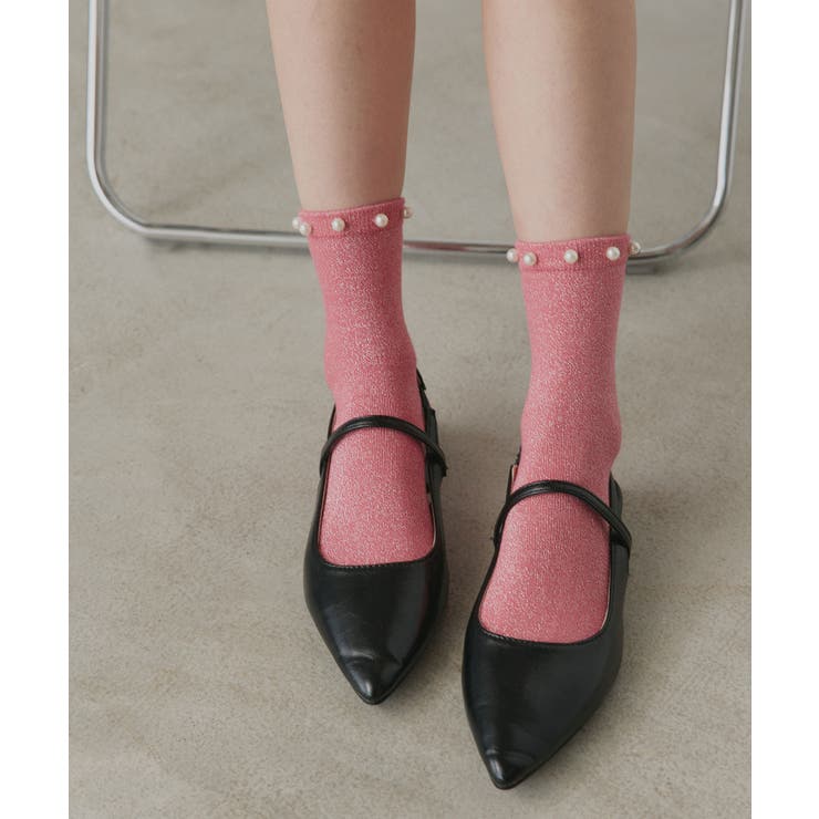 ピンク | 【2026SS新作】パールラメクルーソックス | ad thie