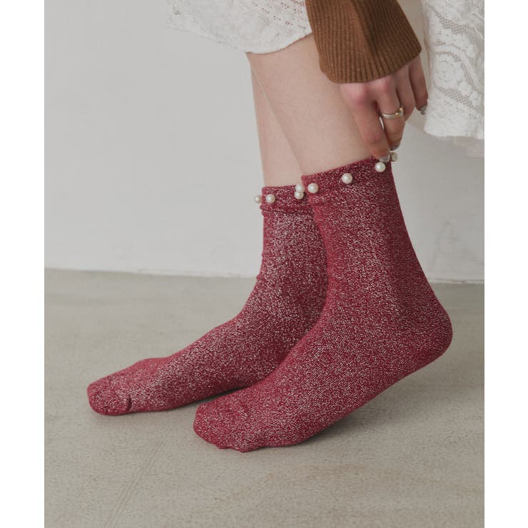 ボルドー | 【2026SS新作】パールラメクルーソックス | ad thie