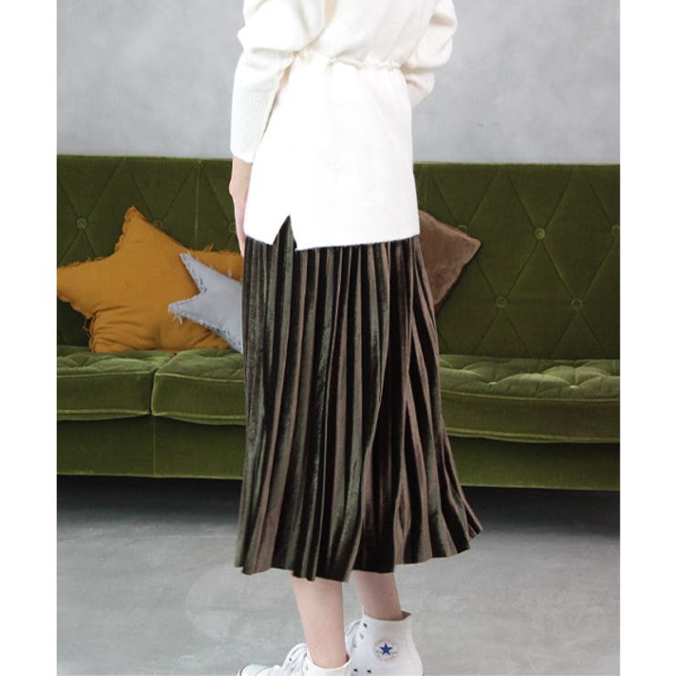 ミモレ丈ベロアプリーツスカート | ad thie | 詳細画像8 