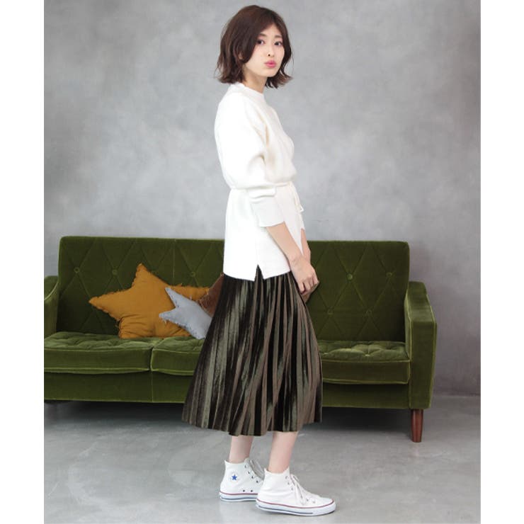 ミモレ丈ベロアプリーツスカート | ad thie | 詳細画像9 