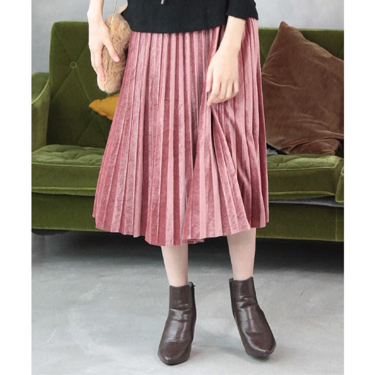 ミモレ丈ベロアプリーツスカート | ad thie | 詳細画像12 