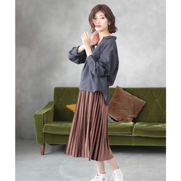 ミモレ丈ベロアプリーツスカート | ad thie | 詳細画像20 