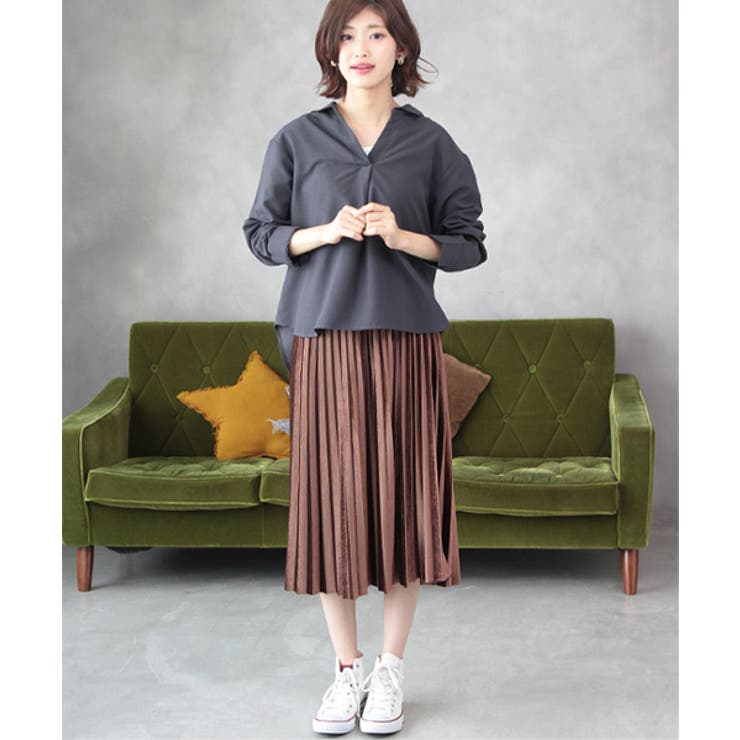 ミモレ丈ベロアプリーツスカート | ad thie | 詳細画像23 