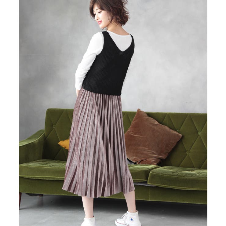 ミモレ丈ベロアプリーツスカート | ad thie | 詳細画像25 