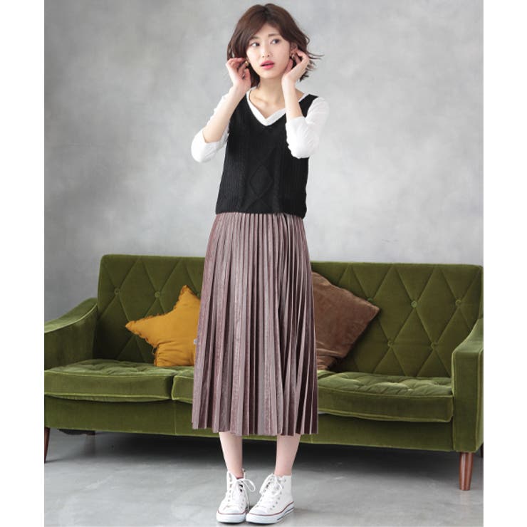 ミモレ丈ベロアプリーツスカート | ad thie | 詳細画像26 