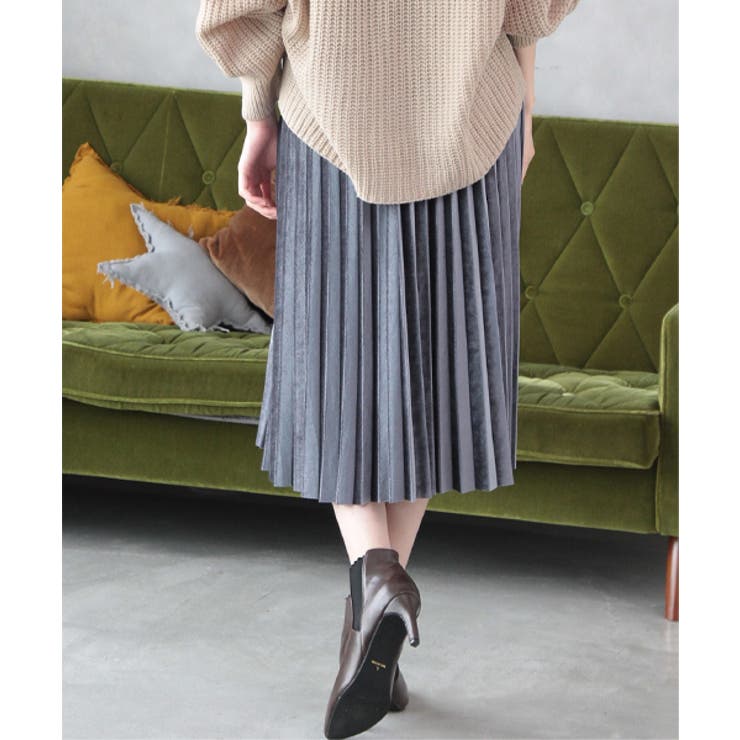 ミモレ丈ベロアプリーツスカート | ad thie | 詳細画像4 