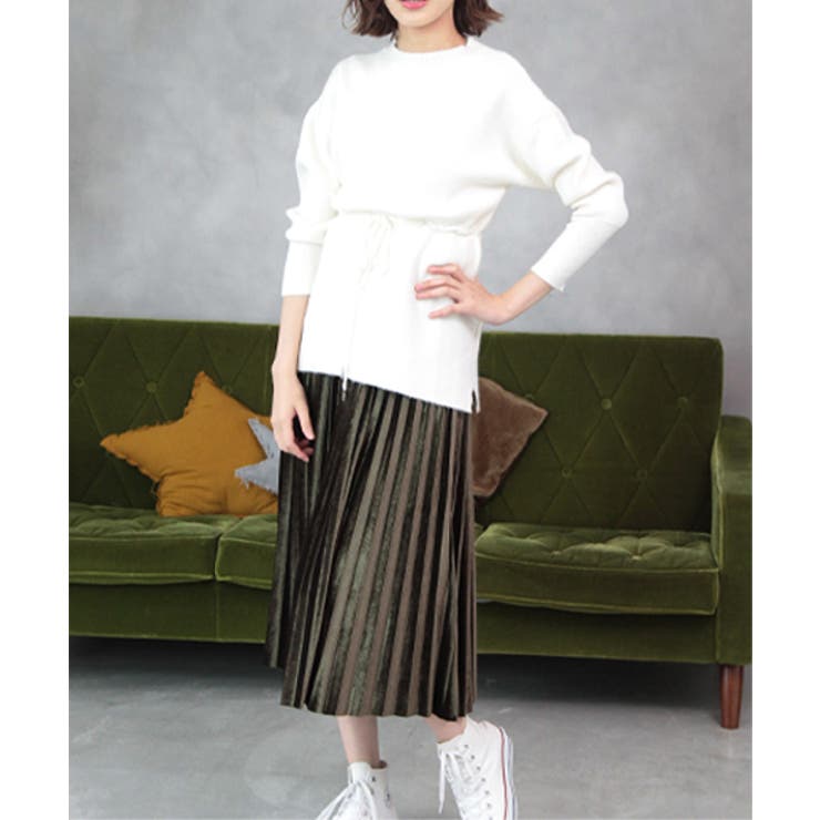 ミモレ丈ベロアプリーツスカート | ad thie | 詳細画像7 