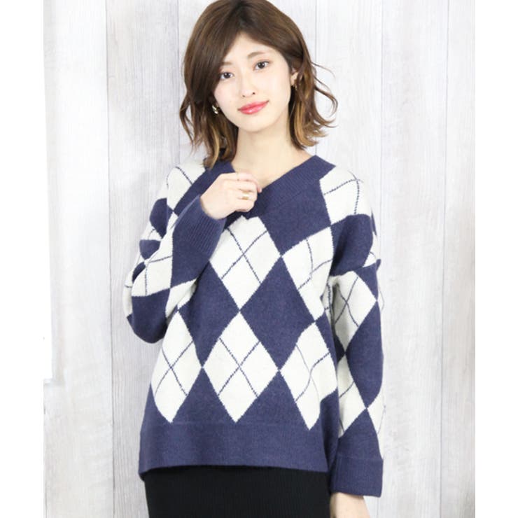 PRADAネイビー Vネック アーガイル ニット PRADA プラダ アーガイルニット 52 - メルカリ