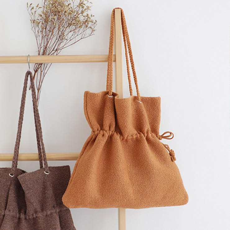 ※たらこ　巾着バッグ　ミニミニ　キャメル HERRIE KINCHAKU POUCH - PM / DIPLO SKY｜シュリンクレザーの巾着