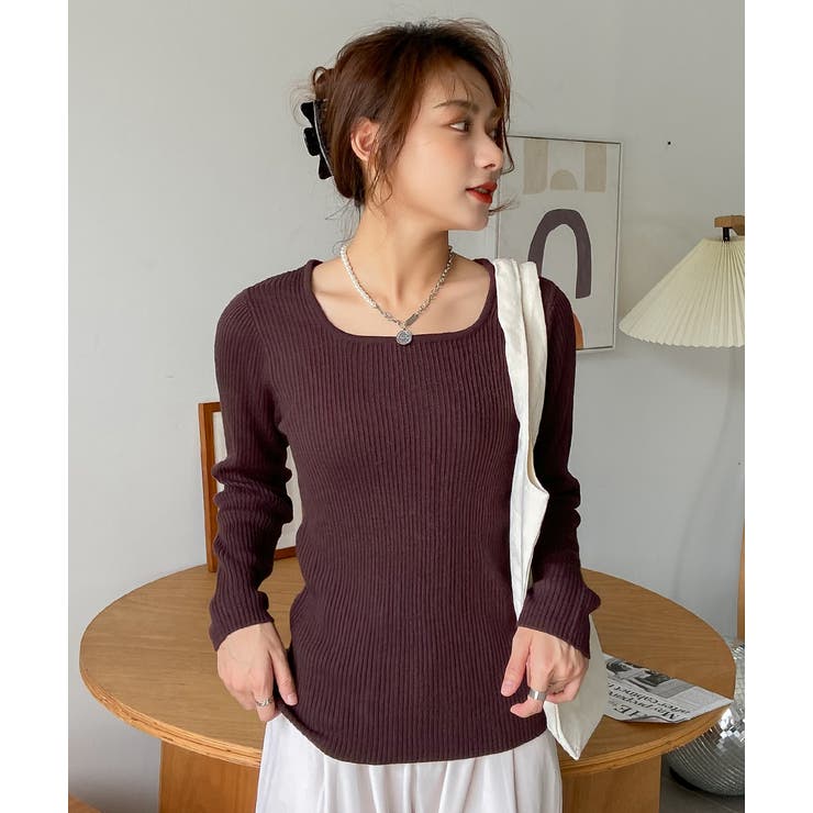 スクエアーニット リブニット トップス | ad thie | 詳細画像2 