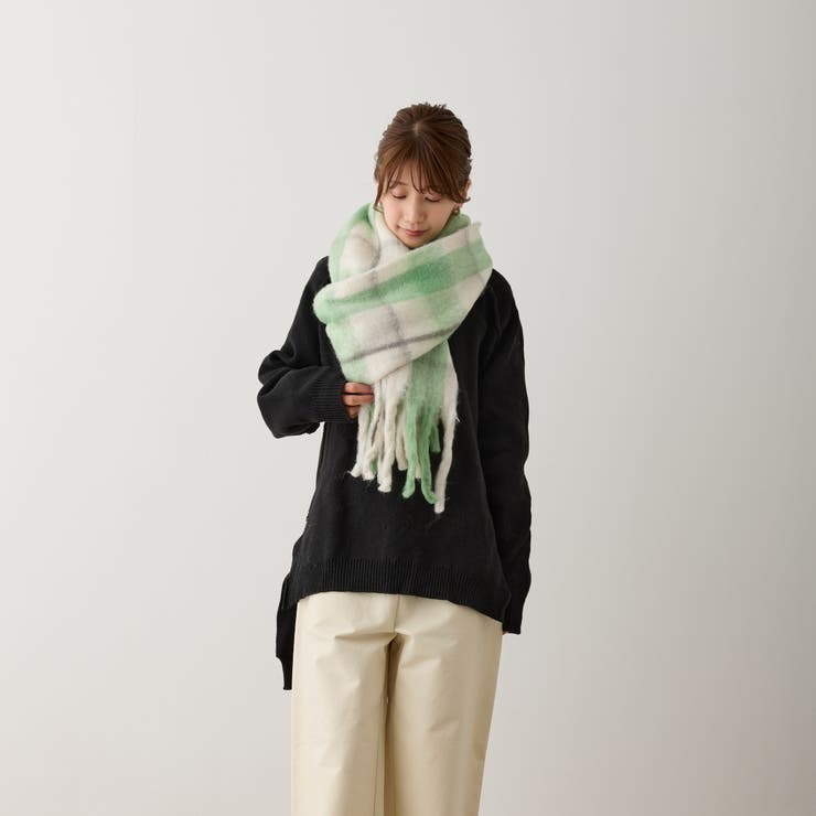 ボリュームチェックマフラー 厚手 暖かい | feu | 詳細画像10 