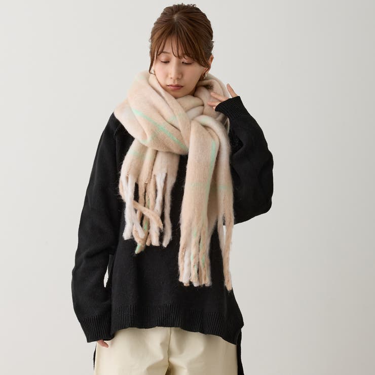 ボリュームチェックマフラー 厚手 暖かい | feu | 詳細画像3 