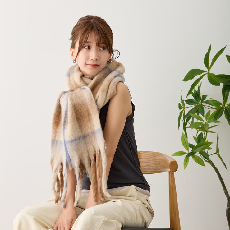 ボリュームチェックマフラー 厚手 暖かい | feu | 詳細画像5 