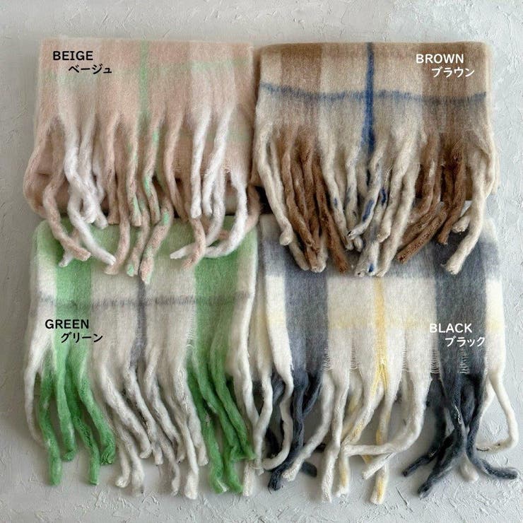 ボリュームチェックマフラー 厚手 暖かい | feu | 詳細画像6 