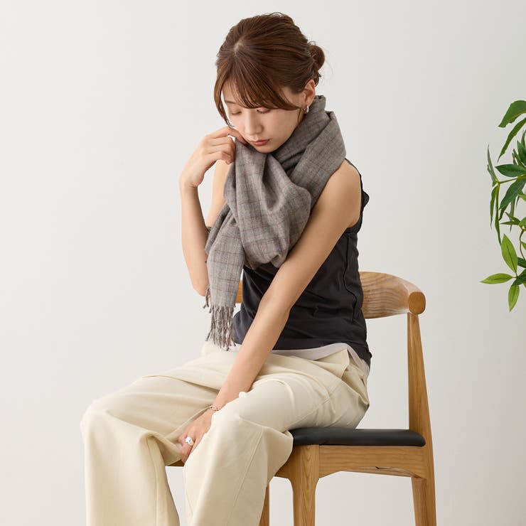チェック柄ストールマフラー 幅広い 中厚手 | feu | 詳細画像11 