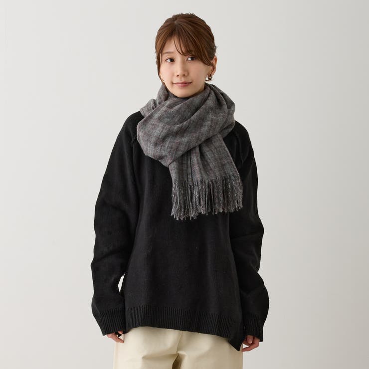 チェック柄ストールマフラー 幅広い 中厚手 | feu | 詳細画像13 