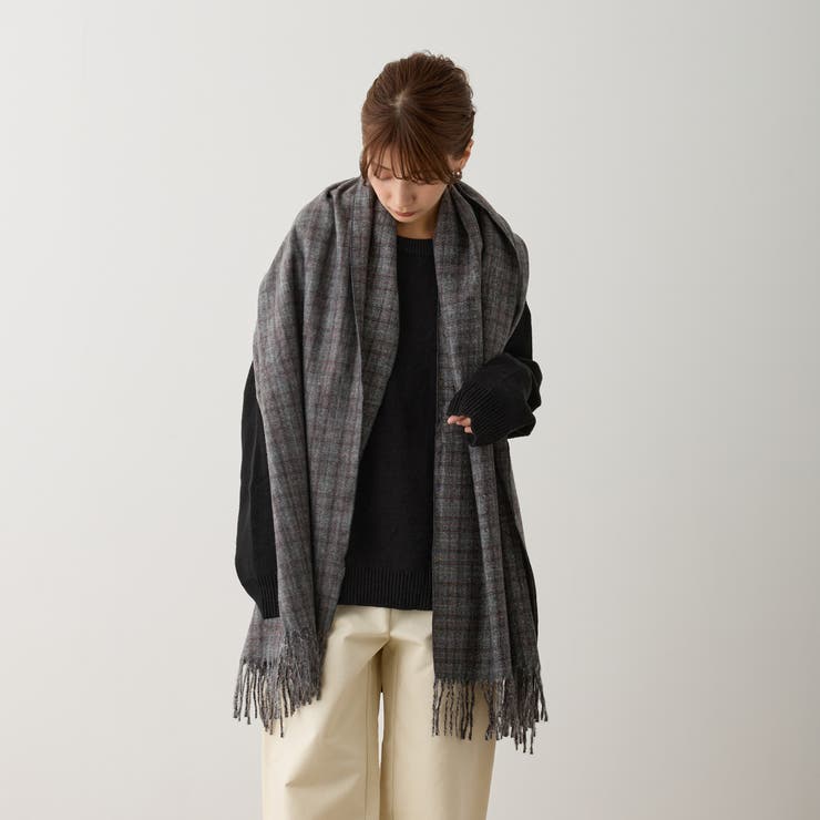 チェック柄ストールマフラー 幅広い 中厚手 | feu | 詳細画像14 