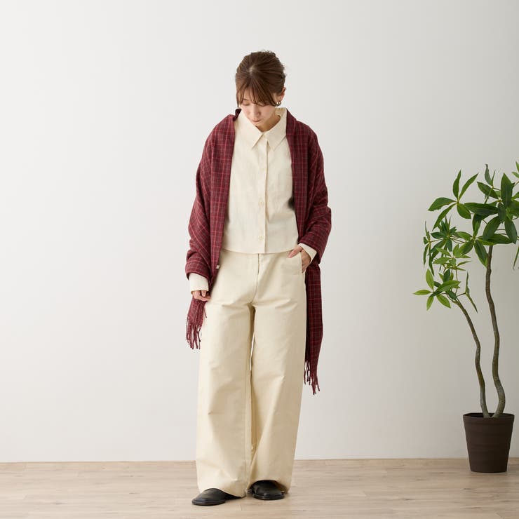 チェック柄ストールマフラー 幅広い 中厚手 | feu | 詳細画像17 