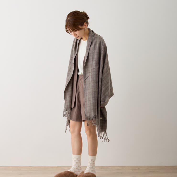 チェック柄ストールマフラー 幅広い 中厚手 | feu | 詳細画像3 