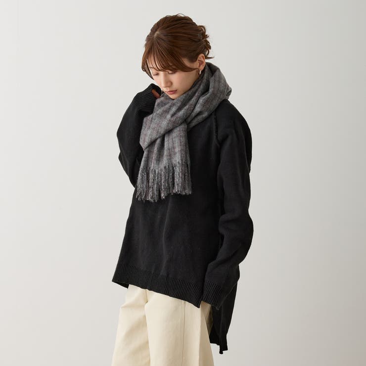 チェック柄ストールマフラー 幅広い 中厚手 | feu | 詳細画像4 