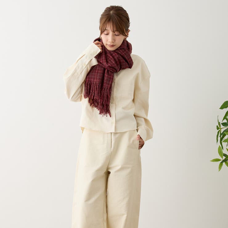 チェック柄ストールマフラー 幅広い 中厚手 | feu | 詳細画像5 