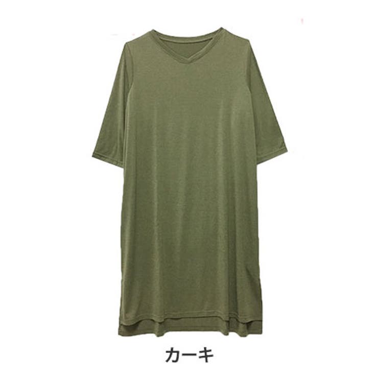 カーキ | HAPPYCOOL Vネック Iラインワンピース | A Happy Marilyn