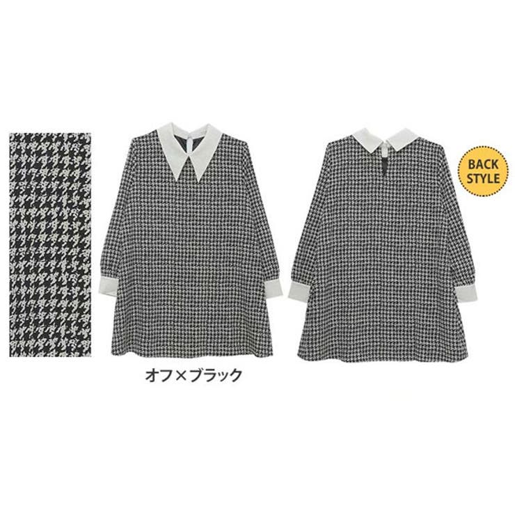 オフ×ブラック | デシン 千鳥柄プリント 配色 ミニワンピース | A Happy Marilyn