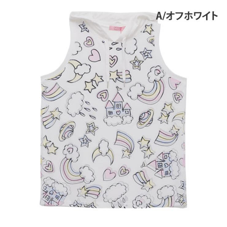 L～大きいサイズレディーストップス■メルヘン柄・ジャンクフード柄の2type!!チュールプリントノースリーブパーカー■スーマリオリジナルトップスパーカーパーカLLL3L4L5L6L11号13号15号17号19号21号[439063]OMMTO