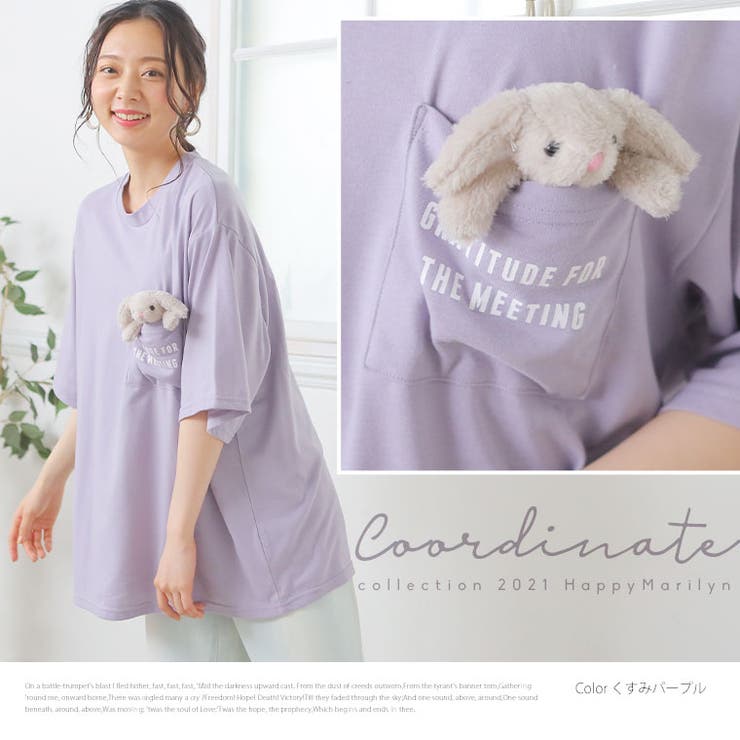 ぬいぐるみ付 胸ポケット ゆるTシャツ（うさぎタイプ）[品番