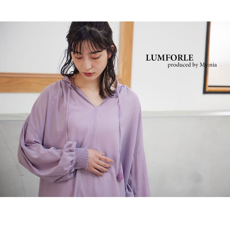 LUMFORLEproducedbyMy:nia シアーギャザー リボンブラウス[品番