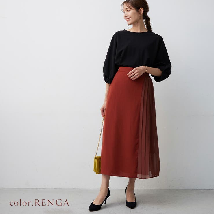 Rin 異素材 サイドプリーツスカート[品番：AH000021257]｜A Happy