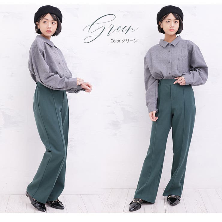 通販 ウール調起毛 フレアパンツ[品番 センターピンタック パンツ