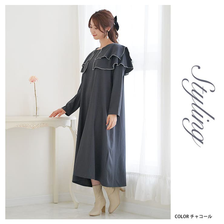 MarilynSweet体型別フェミニン パイピング フリルワンピース | A Happy Marilyn | 詳細画像11 