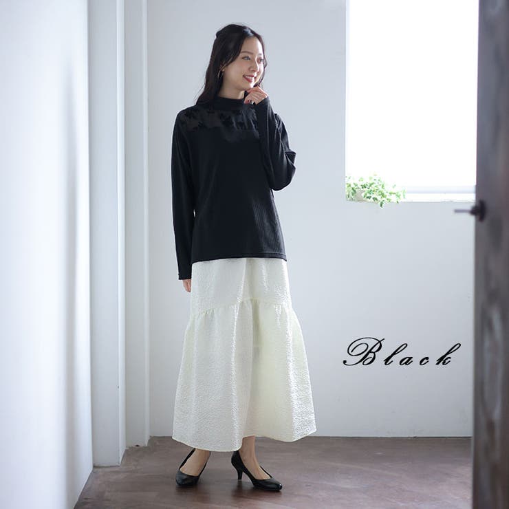 花柄フロッキー切替え プチハイネック リブトップス | A Happy Marilyn | 詳細画像5 