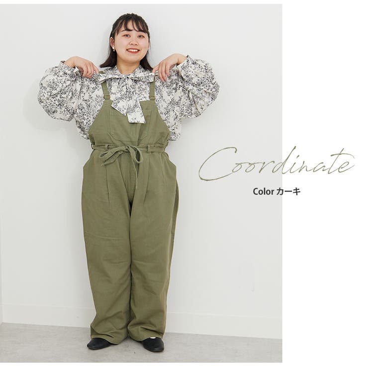 フランシュリッペ　大きいサイズ　ウエストリボンが可愛いサロペット　FL5 フランシュリッペ 大きいサイズ ウエストリボンが可愛いサロペット FL5