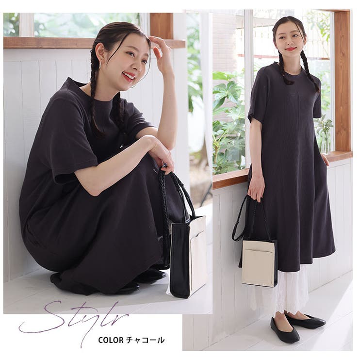 ぽっちゃりさんの為に作った 綿混ワッフル素材 クルーネックワンピース | A Happy Marilyn | 詳細画像19 