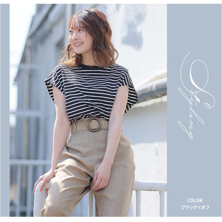 ボーダー フレンチスリーブ Tシャツ[品番：AH000021960]｜A