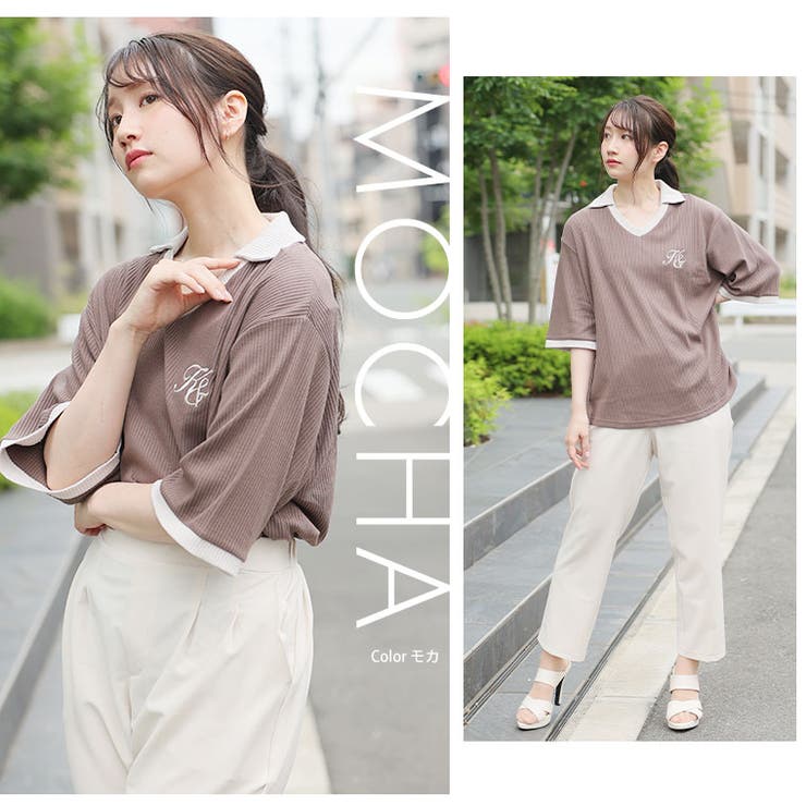 胸刺しゅう 襟配色 ポロシャツ | A Happy Marilyn | 詳細画像13 