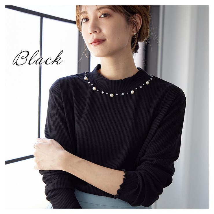 Rin ビジュー付き プチハイリブトップス[品番：AH000022344]｜A
