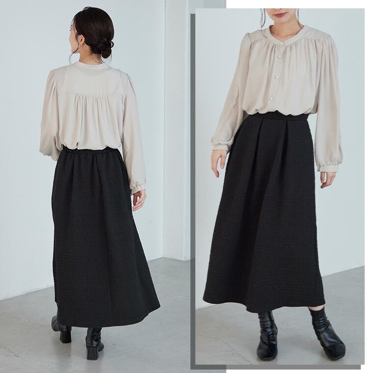 Rin 幾何柄ふくれジャガード タックスカート | A Happy Marilyn | 詳細画像14 