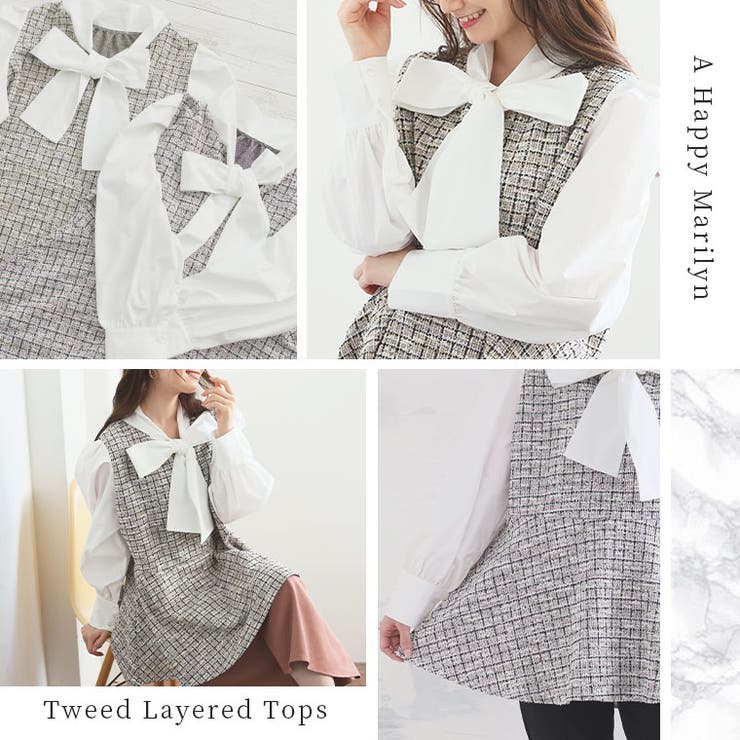 Rin カットツイード リボンタイトップス | A Happy Marilyn | 詳細画像10 