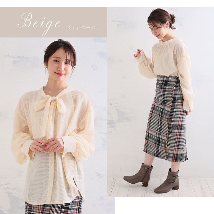 Rin ラメカットジャガード ボウタイブラウス | A Happy Marilyn | 詳細画像14 