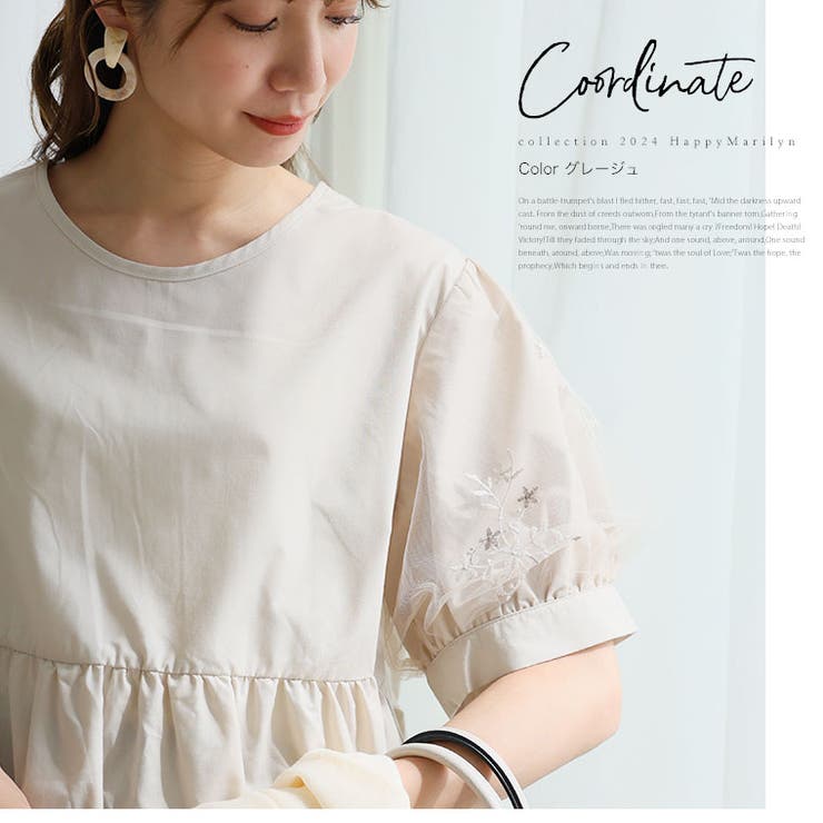 チュールレース 袖切り替え プルオーバー[品番：AH000022865]｜A Happy  