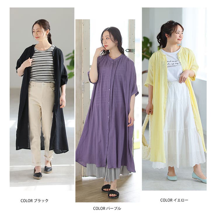 風通るプレミアム 綿楊柳 ギャザーたっぷりワンピース[品番