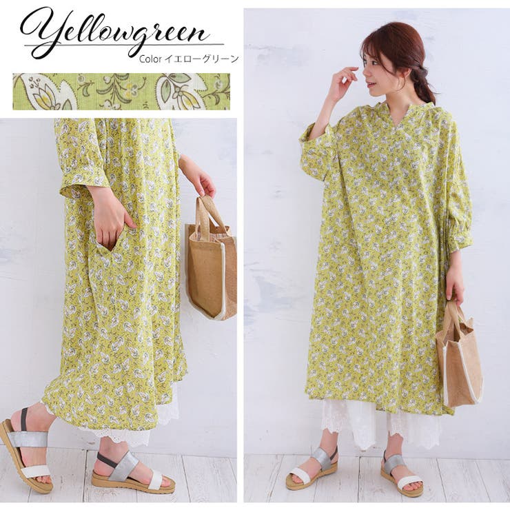 lesOlivades 綿100％ AラインVネックコットン花柄ワンピース | A Happy Marilyn | 詳細画像18 