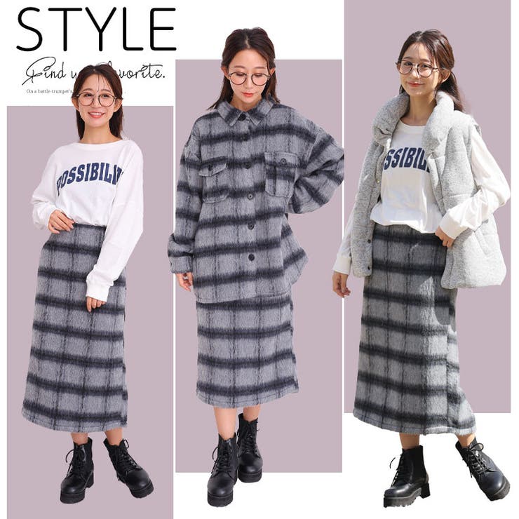 チェック柄 シャギー ナロースカート | A Happy Marilyn | 詳細画像12 