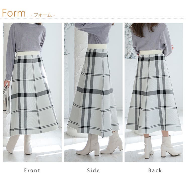 Rin ビックチェック フレアーニットスカート[品番：AH000023323]｜A