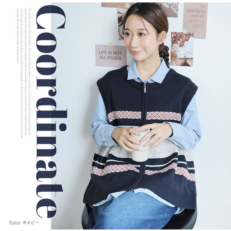 カウチン風 ジップ ベスト | A Happy Marilyn | 詳細画像7 